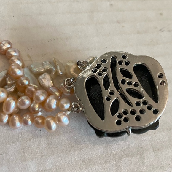 Freshwater Pearl Multistrand Necklace Abalone Shell Flower Clasp Sterling Silver - Picture 13 of 16